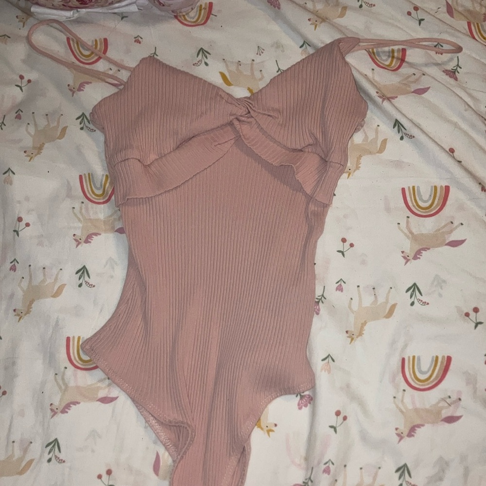 SHEIN Pink Ribbed Bodysuit One Piece